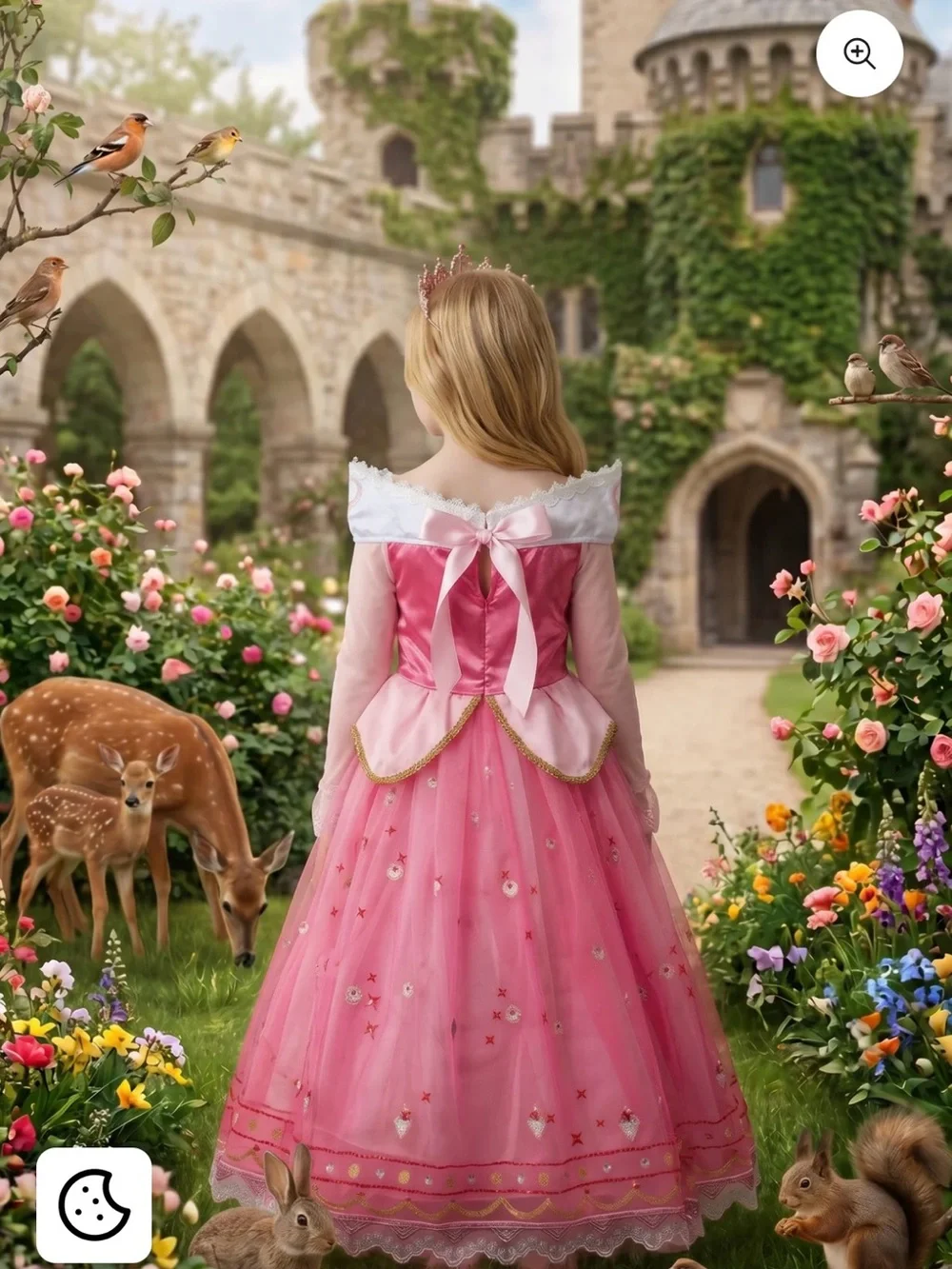 Classic Pink Princess Aurora Dress with Tiara - Kids Costume SET